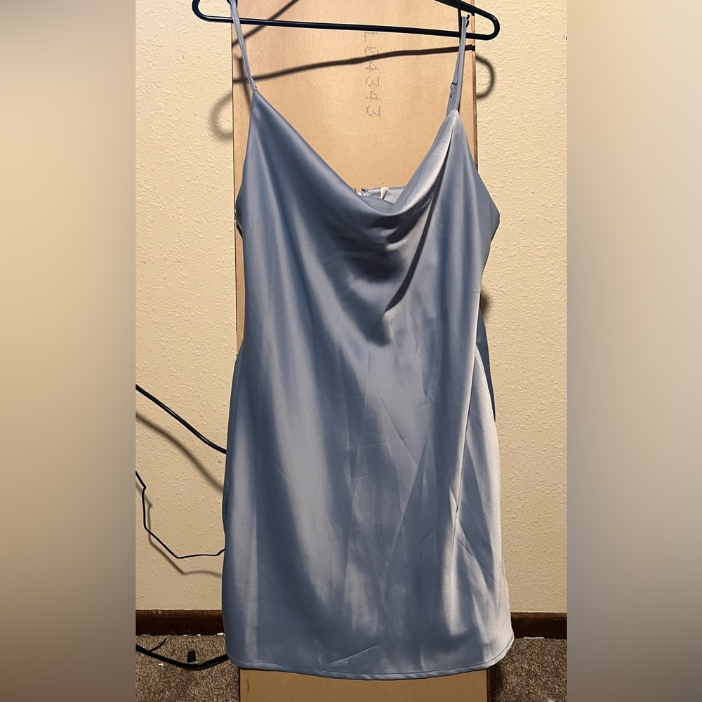 Light Blue Satin Cowl Neck Dress